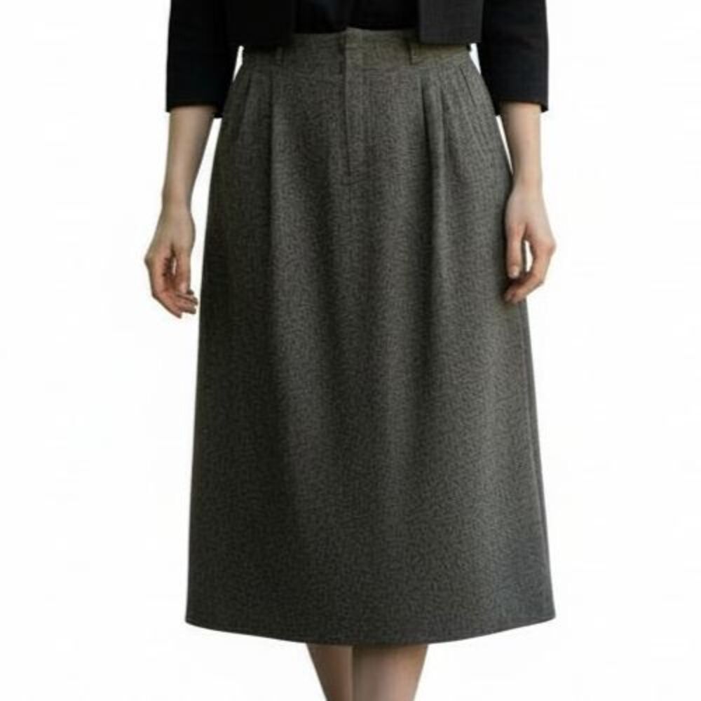 Hunters Run Midi Skirt Size 12 Academia Wool Tweed Union Made USA Gray Vintage